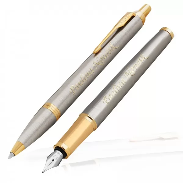 Zestaw długopis i pióro Parker IM Brushed Metal GT, opcja umieszczenia graweru z życzeniami