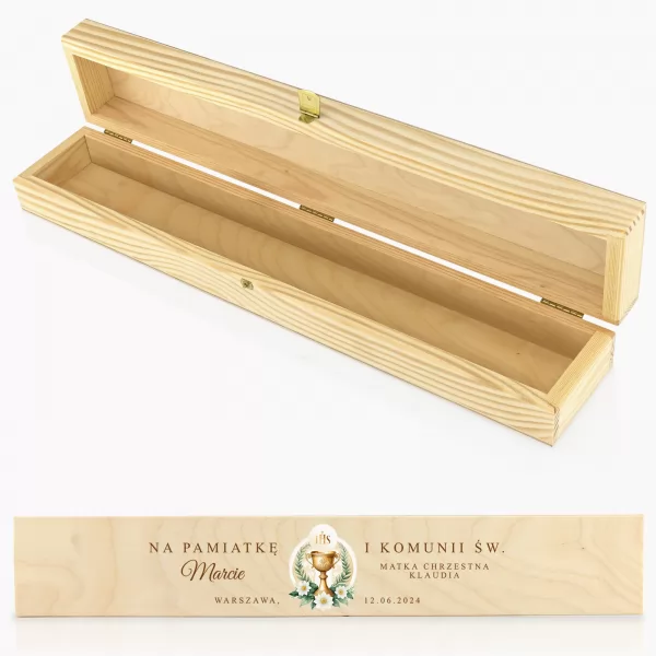 Pudełko na świecę drewniane z nadrukiem dla chłopca - Sakrament