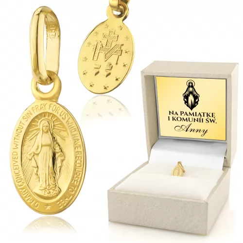 Medalik złoty Matka Boska Cudowna pr. 585 na komunię - Światłość wiary
