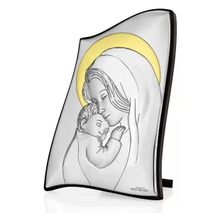 srebrny obrazek matka boska z dzieciątkiem na prezent