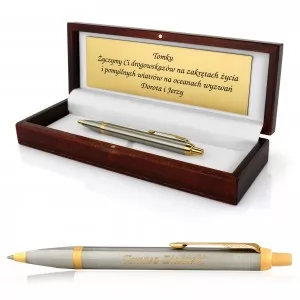 Długopis srebrny ze złotym grawerem dedykacji na prezent