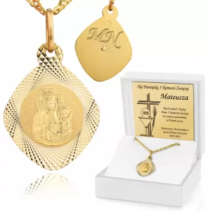 Złoty medalik z łańcuszkiem (pr.585) na komunię - Radość i łaska