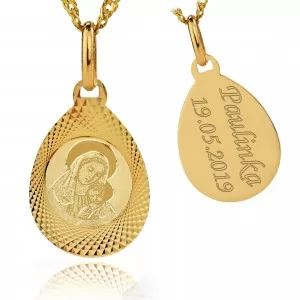 złoty łańcuszek z medalikiem i grawerem na prezent na komunię dla dziewczynki