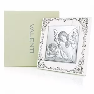  posrebrzany obrazek anioła stróża z pudełkiem na prezent dla dziecka 