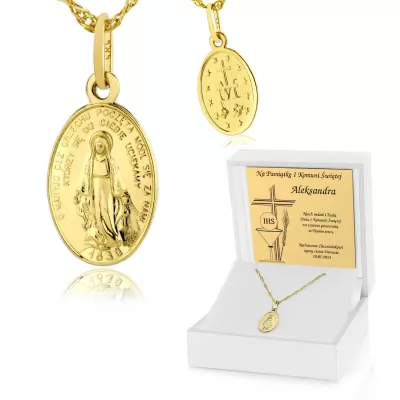 Złoty medalik Matka Boska Cudowna 585 na komunię - Zaufanie w Bożej opiece