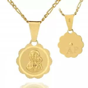 złoty łańcuszek z medalikiem z grawerem inicjałów