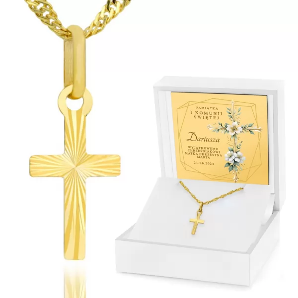 Krzyżyk i łańcuszek ze złota próby 585 na prezent komunijny