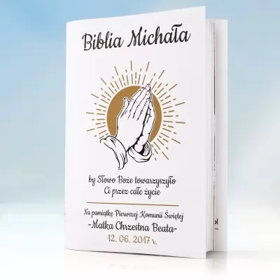 Biblię z personalizowaną okładką na komunię - Ślad miłosierdzia