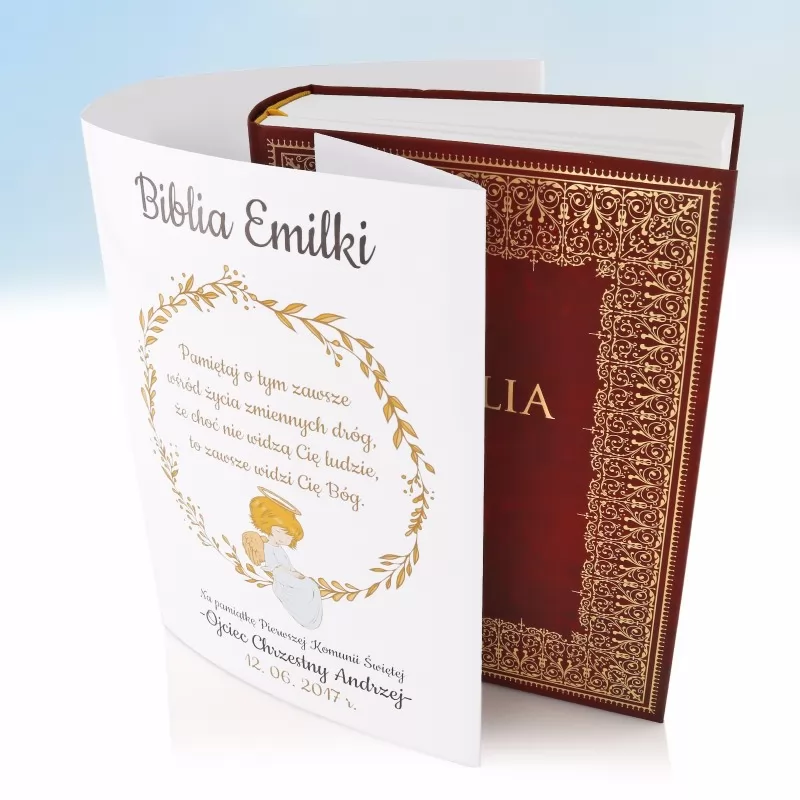 biblia na pamiątkę komunii z personalizowana okładką