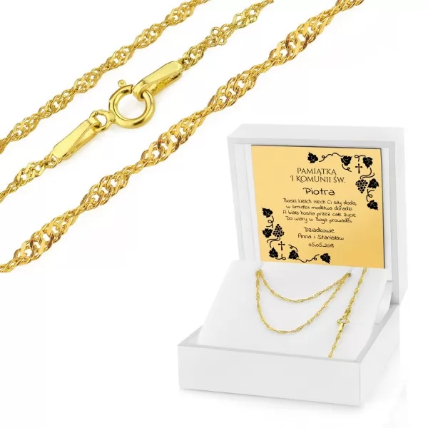 Złoty łańcuszek w pudełku na komunię 50 cm pr. 585 - Złoty Singapur