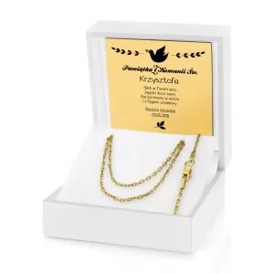 łańcuszek srebrny złocony w pudełku z grawerem na prezent na komunię dla chłopca