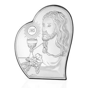 srebrny obrazek Pan Jezus z Hostią na prezent na komunie