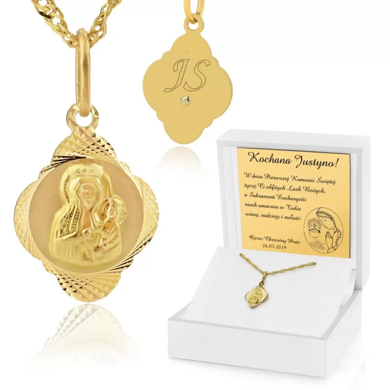 złoty łańcuszek z medalikiem na prezent na komunie